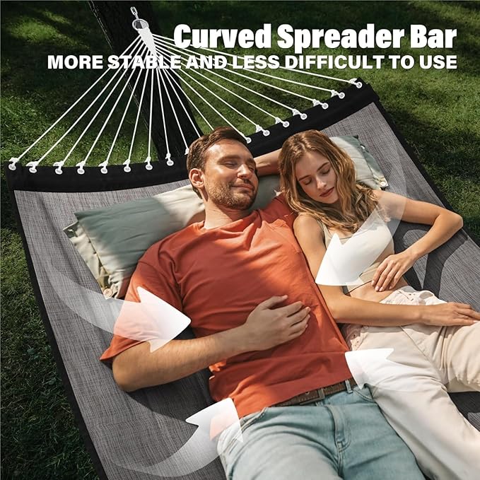 FT Quick Dry Olefin Hammock - Outdoor Double Hammock with Metal Curved Spreader Bars - 450 lbs Capacity