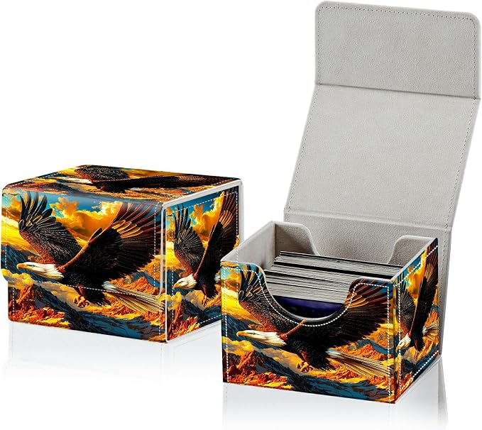 Card Deck Box for MTG, Cards Storage Box Fits 120+ Sleeved, Leather Small Size Strong Magnetic Closing Card Case for Board Games Magic TCG CCG Baseball Collection, Mountain Eagle