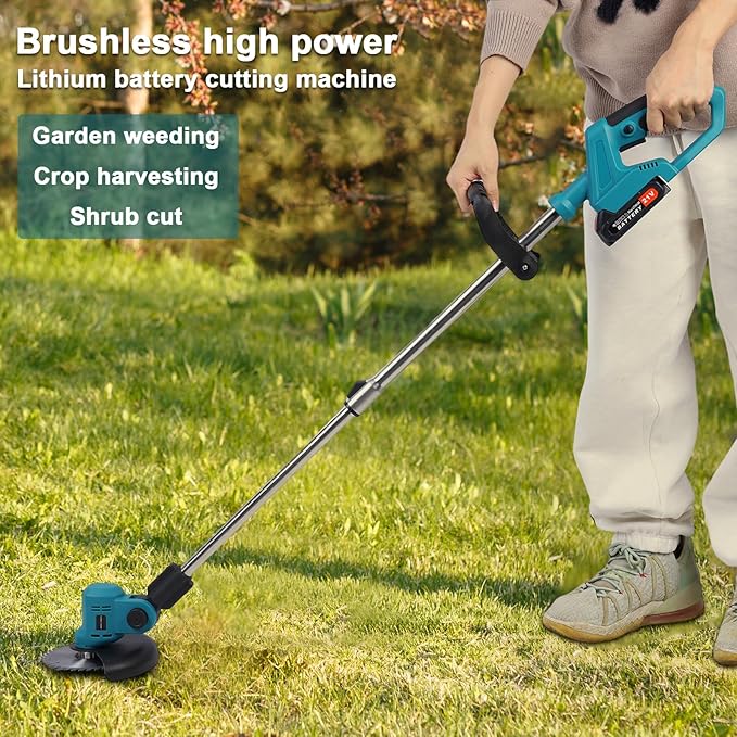 Cordless String Trimmer with Fast Charger, 2 X 2.1Ah Battery Powered Weed Wacker with Auto Line Feed, 21V Weed Eater, Lawn Edger, Cordless Grass Trimmer/Wheel Edger/Mini-Mower/Brush Cutter (Blue A)