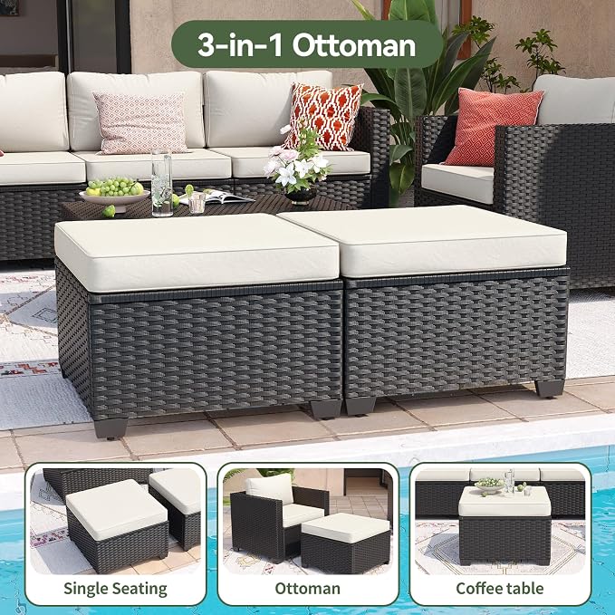 Aoxun 8 Piece Outdoor Patio Furniture Set 7 Seats, Outdoor Sectional with Thick Waterproof Cushions, Patio Conversation Sets for Garden,Backyard, Porch, Deck, Black & Beige