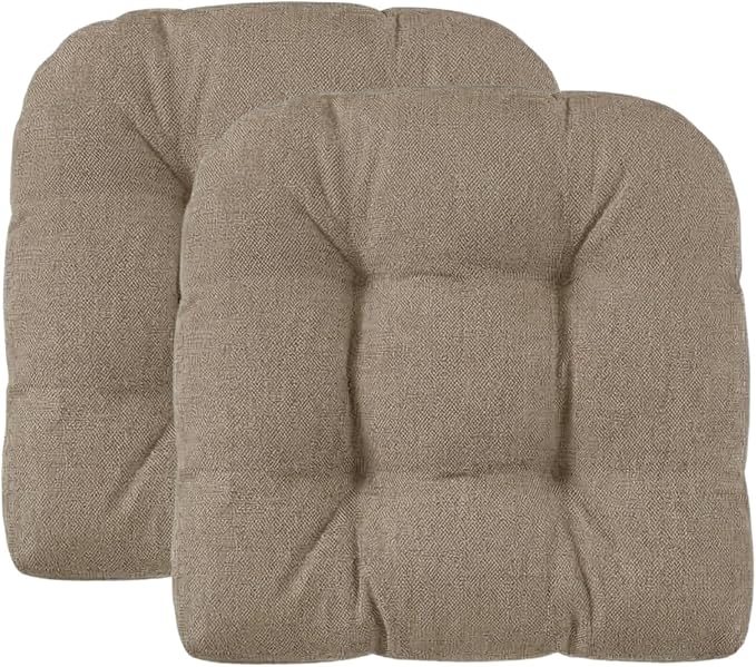 RSH DECOR: Sunbrella Tufted Wicker U-Shape Cushions Set of 2 | 19” x 19” | Outdoor Seat Cushions for Patio Furniture| Crafted with Sunbrella Performance Fabric | Made in USA (Spectrum Mushroom Brown)