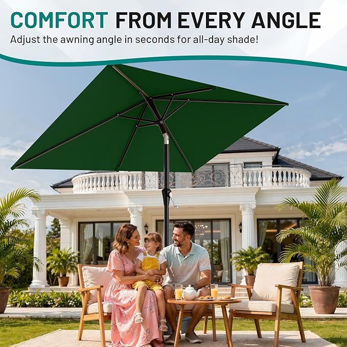 AreShark 6.5' x 10' Rectangular Patio Umbrellas for Outdoor, Outdoor Table Umbrella, Large Outdoor Patio Umbrellas with 6 Sturdy Ribs for Pool, Garden, Deck & Market (Dark Green)