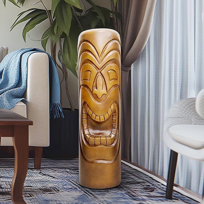 SKYFIRE Outdoor Decorative Statues - 35.8”H The Grande Tiki God Kanaloa Teeth Indoor Ornamental Outdoor Statues for Garden, Patio, Backyard, Lawn, House, Office Decor -Concrete, Wood Tone Finish