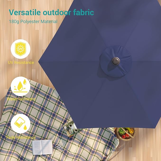 7.5ft Outdoor Umbrella Patio Umbrella,2-Year-Non-Fading,Table Market Patio Umbrella with Push Button Tilt and Crank,for Pool, Deck, Garden,Backyard