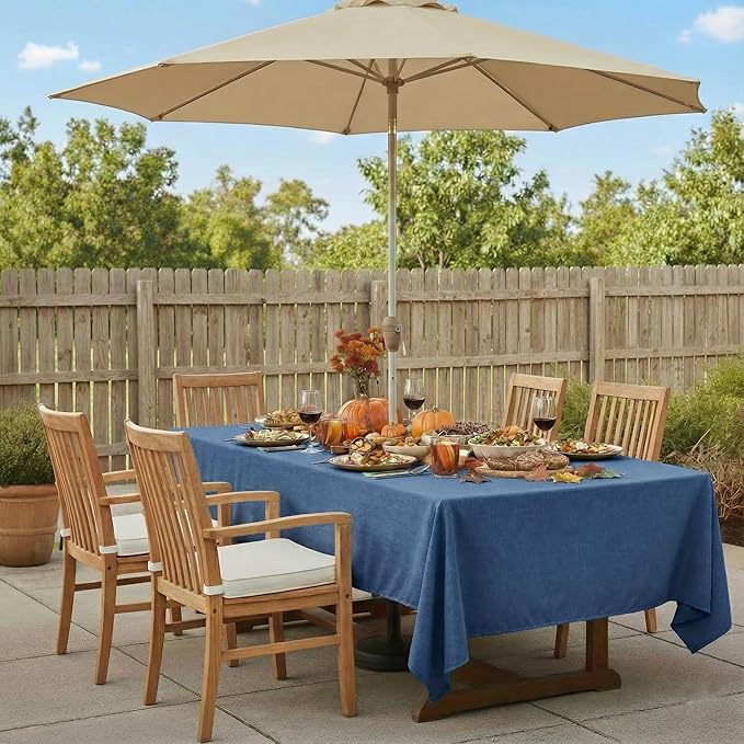 Outdoor Tablecloth Wrinkle-Free Stain Resistant Waterproof Polyester Fabric Table Cover with Zipper Umbrella Hole for Picnic/Party/Dinner/Patio Garden(60×84inch,Zippered,Denim Blue)
