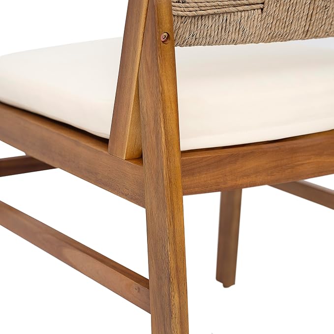 Christopher Knight Home 5 Piece Outdoor Dining Set Acacia Wood Square Table and 4 Light Brown Wicker Chairs with Cream Cushions Teak Finish Patio Furniture Set for Garden Backyard Balcony