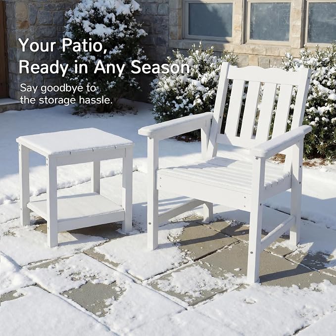 Stoog 3 Piece Patio Dining Sets, All-Weather Patio Chairs with Curved Backrest, Include 2 Garden Chairs and 1 Side Table, White