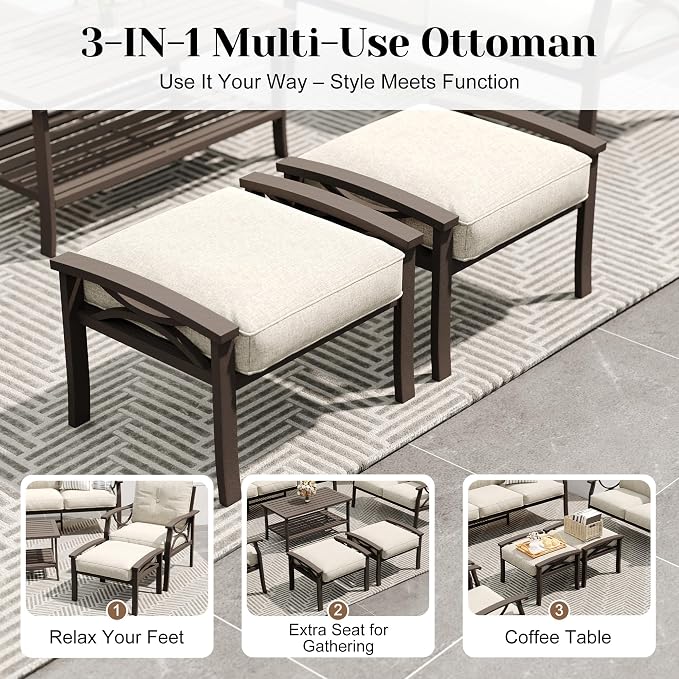 FansaFurn 7-Pieces Outdoor Patio Furniture Set, Outdoor Metal Sectional Furniture with Cushions, Outdoor Conversation Seating Set with Coffee Table for Backyard,Garden, Balcony, Deck, Backyard, Khaki