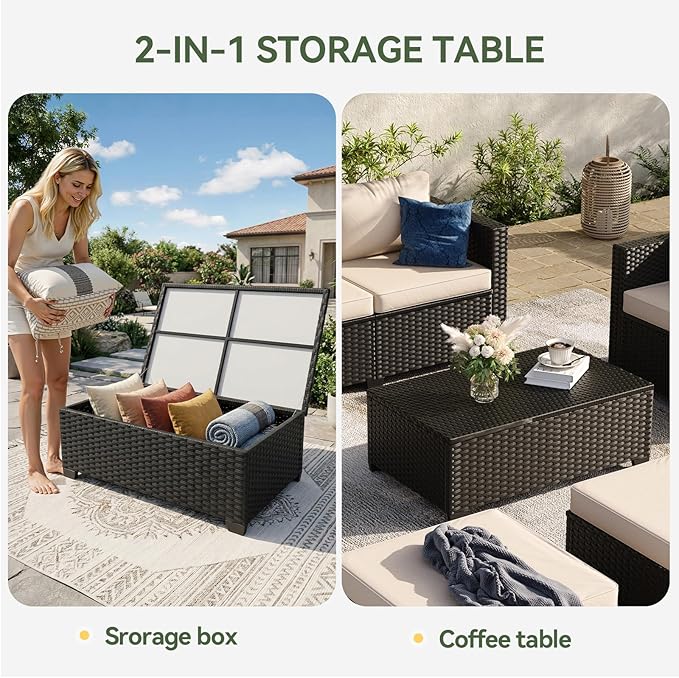 Aoxun 9 Piece Outdoor Patio Furniture Set 8 Seats, Outdoor Sectional with Thick Waterproof Cushions & Storage Coffee Table, Patio Conversation Sets for Garden,Backyard, Porch, Balcony, Deck, Beige