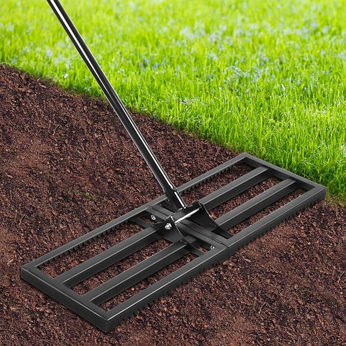 Top Soil Lawn Leveling Rake ,Lawn Sand Flea Rake Leveling 30”x10” Heavy Duty Leveler,Sand Spreader,16-77" Adjustable, for Sand,Top Soil Dressing,Yard Landscape,Ground Soil, Dirt,Grass
