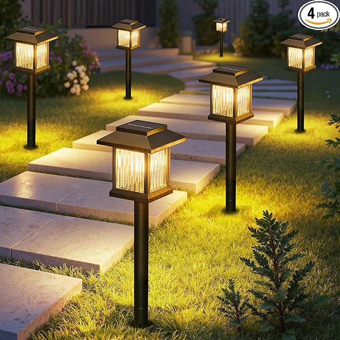 Solar Garden Lights Outdoor Waterproof，4Pcs Solar Lights Outdoor，Solar Lamps Used for Decorating Courtyards, Balconies, Terraces and Lawns
