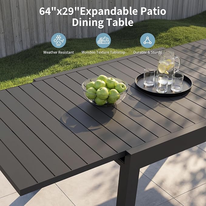 Expandable Patio Dining Table for 4-8 Person, Aluminum Extendable Outdoor Table, 38"-77" Adjustable Patio Table, Square/Rectangular Outdoor Accent Table for Garden, Backyard, Poolside, Black