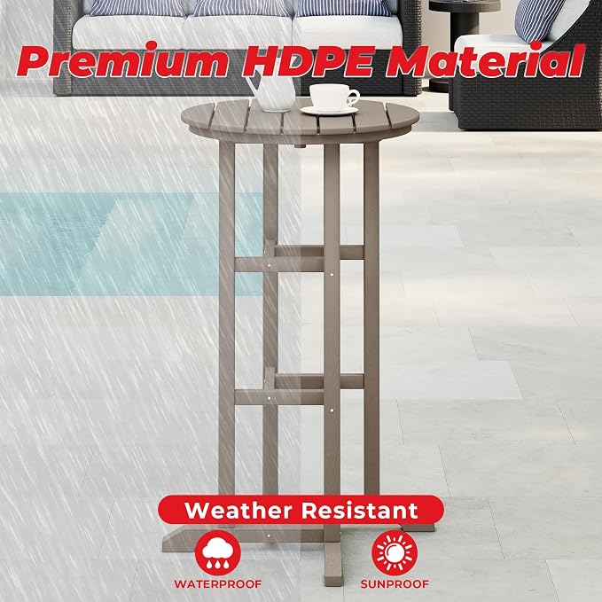 Costaelm Outdoor Bar Table, 42" Counter Height Round Patio Cocktail Bar Table, Patio Bar Table Bistro Dining Table Pub Table for Front Porch Deck, Backyard, Garden, Weathered Wood