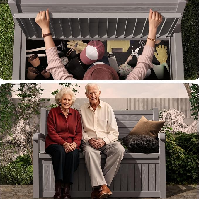 DRATO 75 Gallon Storage Bench Deck Box Outdoor Indoor,Lockable Durable All-Weather Seating with Hidden Storage,Deck Storage for Garden, Pool, Patio