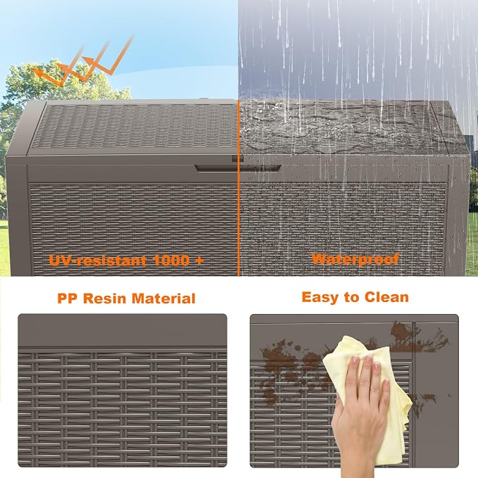 120 Gallon Outdoor Storage Box Waterproof, Resin Lockable Deck Box with Lid, Large Capacity Weatherproof Container for Patio Furniture Pool Accessories, Cushions(Grey, 120 Gallon)