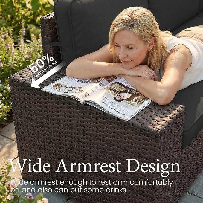 LayinSun 13 Pieces Outdoor Patio Furniture Set with 44" Fire Pit Table Brown Rattan Sectional Sofa Conversation Sets