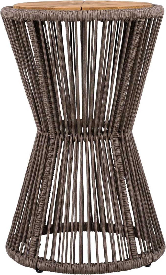 Christopher Knight Home Nara 25.8" Acacia Wood Outdoor Side Table, Hourglass Shaped with Metal Frame+Woven Rope, Outdoor Coffee Table, Garden Plant Stand Indoor, No Assembly Needed, Dark Grey+Teak