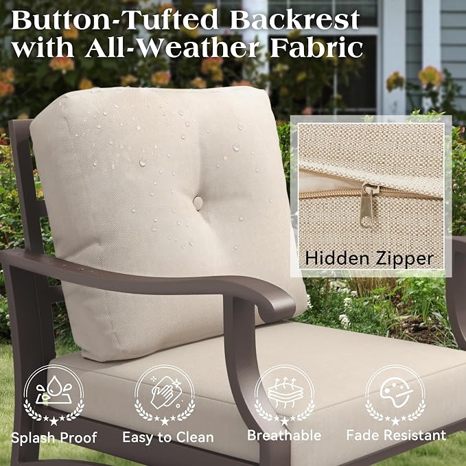 Outdoor Swivel Rocking Chairs, 3 Piece Metal Patio Rocker Chair w/Coffee Table, Aluminum Patio Bistro Furniture Set with 5" Thickened Cushions for Porch, Yard, Balcony, Beige