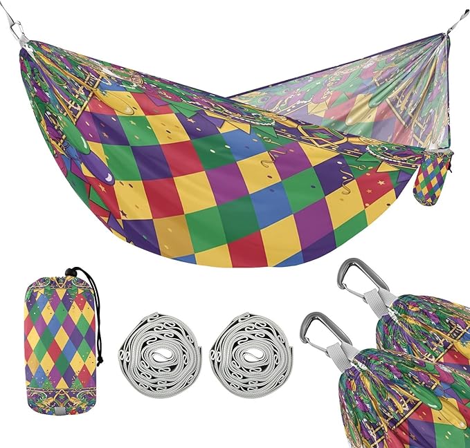 Hammocks for Outside Mardi Gras Background Camping Hammock Portable Hammocks with Tree Straps and Carry Bag Camping Accessories for Hiking Beach Outdoor