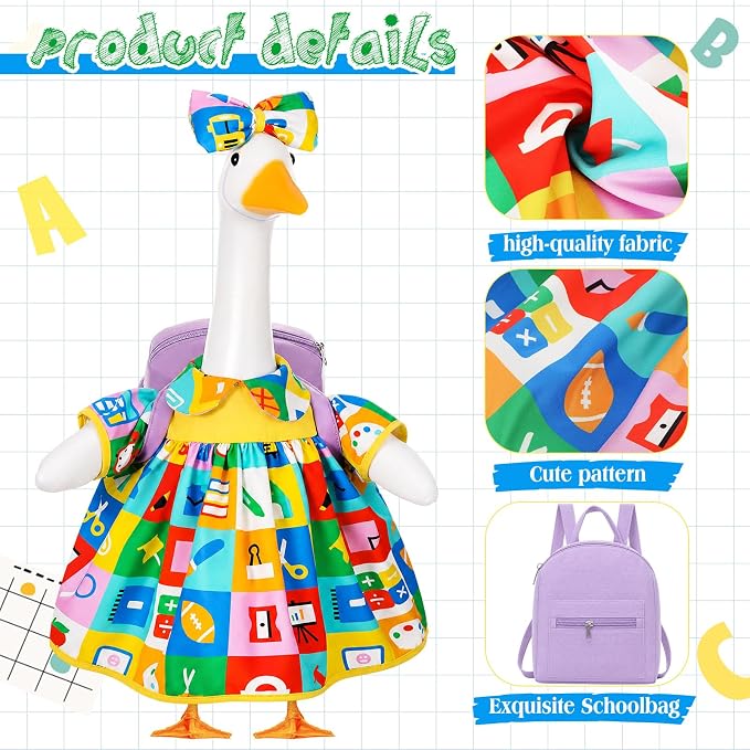 Mindsoft Back to School Porch Goose Outfit Teacher Goose Clothes Costume Statues Decor for 23" school Classroom Lawn Garden Patio Outdoor Statues(Backpack Style - Colorful)