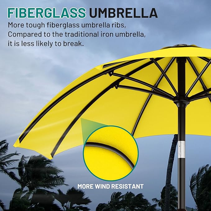 AreShark 10 FT Outdoor Patio Umbrella, Patio Table Umbrella with Push Button Tilt and Crank, Outdoor Patio Umbrellas with 8 Fiberglass Ribs, Patio Umbrellas for Market, Garden, Pool (Yellow)