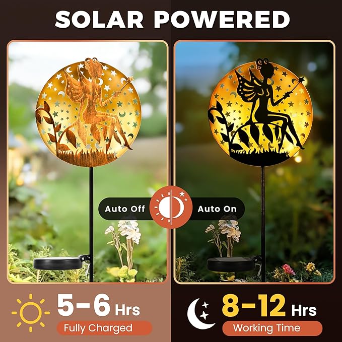 Solar Fairy Garden Lights, Metal Fairy Sculpture Pathway Stakes, Waterproof Outdoor Decorative Lights for Yard Art Patio Garden Porch, Gifts for Women Mom, 1 Pack