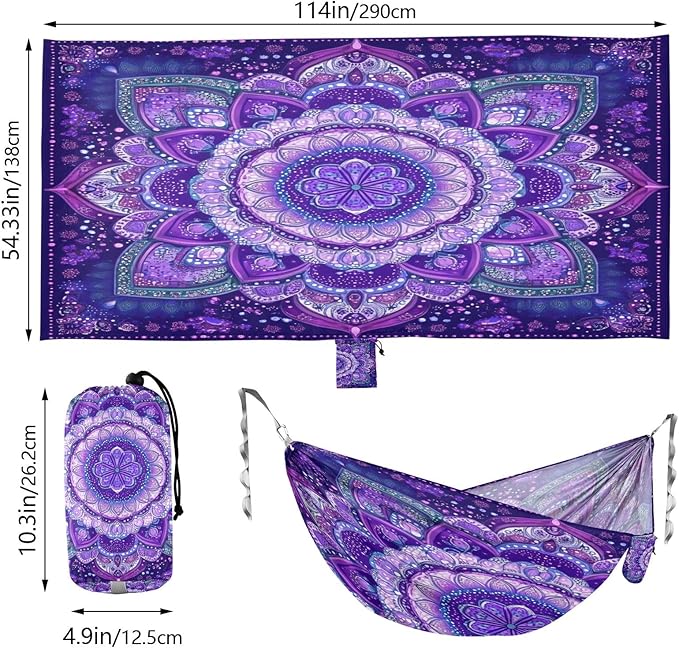Portable Single Hammock Purple Mandala Floral Pattern Garden Yard Outdoor Hammocks