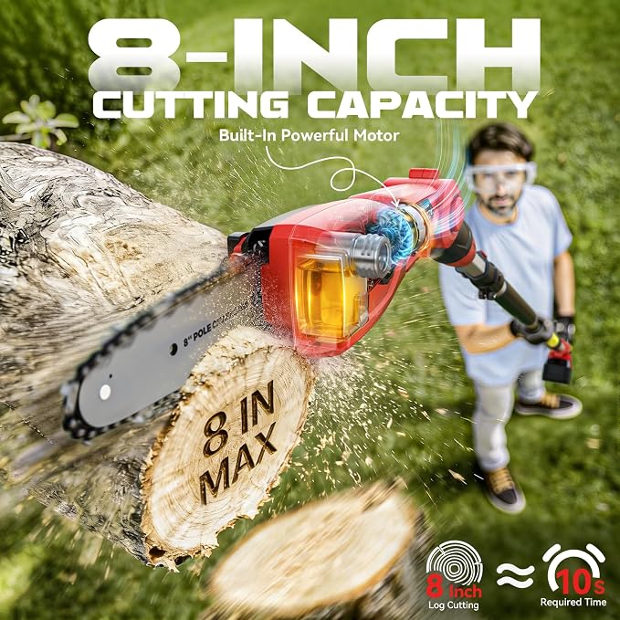Ecarke Electric Pole Saw Compatible with Milwaukee 18V, 8 Inch Tree Trimmer Cutter, 16FT Max Total Reach, Cordless Chainsaw, 26ft/s Cutting Speed Pruner for Tree Trimming, Branch Pruning (Tool Only)