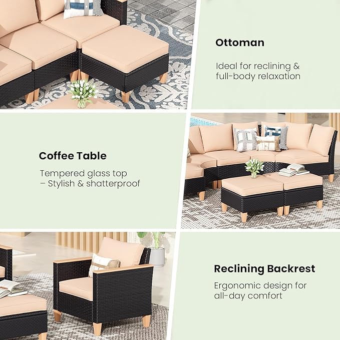 Soohow Small Patio Furniture Set of 2, Patio Sectional Furniture Set with Cushions, Outdoor Wicker Chairs Armless Sofa, Customizable Outdoor Wicker Sofa for Garden, Balcony, and Backyard