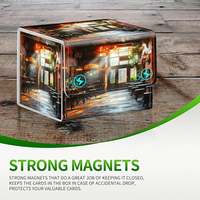 Card Deck Box for MTG, Cards Storage Box Fits 120+ Sleeved, Leather Small Size Strong Magnetic Closing Card Case for Board Games Magic TCG CCG Baseball Collection, Vintage Book Dining Tube