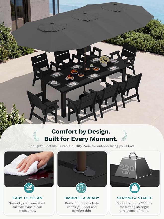 SERWALL 2-Pack HDPE Outdoor Patio Chairs, 19.69" Wide Ergonomic Dining Chairs, 330 LBS Heavy Duty All-Weather Arm Chairs for Backyard Deck Garden, Black