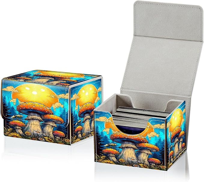 Card Deck Box for MTG, Cards Storage Box Fits 120+ Sleeved, Leather Small Size Strong Magnetic Closing Card Case for Board Games Magic TCG CCG Baseball Collection, Strawberry Cat