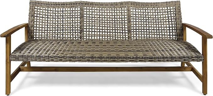 Christopher Knight Home Hamptom Outdoor 5 Piece Acacia Wood and Wicker Sofa Conversation Set, Gray