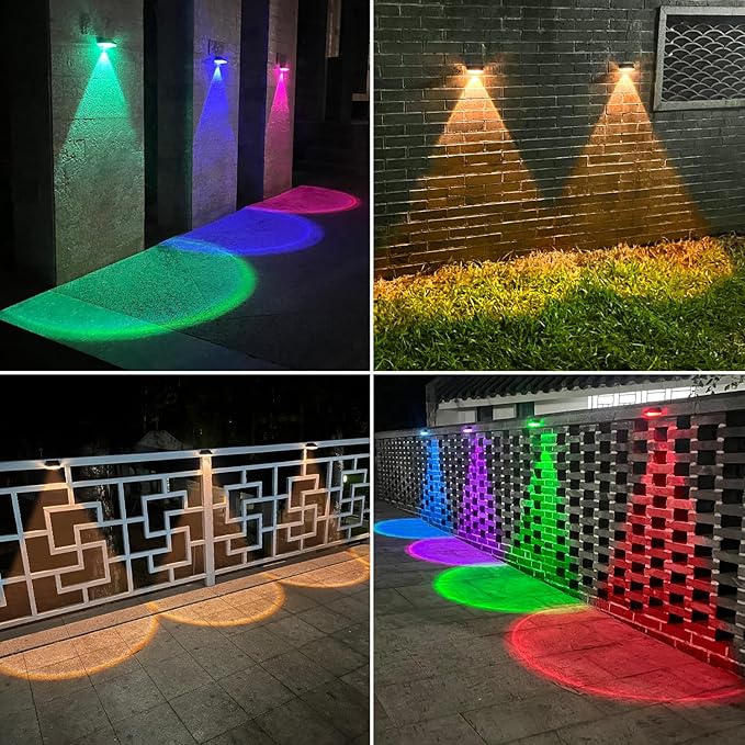 Ellasay Fence Solar Lights for Backyard: 2 Pack Fence Lights with 10 Lighting Modes & RGB- IP65 Waterproof - Led Lens Wall Light for Garden Deck Patio Balcony