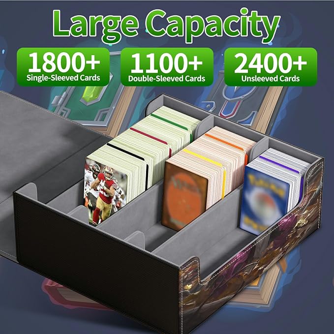 Large Card Deck Box for MTG, Fits 1200+ Sleeved Cards, PU Leather Storage Case with Strong Magnetic Closure, Multiple Colors for TCG CCG Baseball Card Collections, Purple Lightning Squirrel