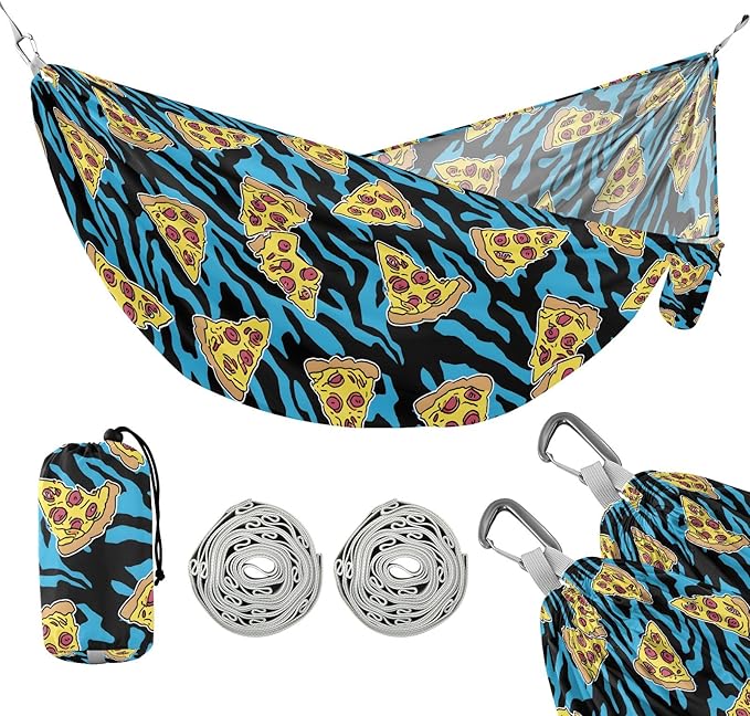 Camping Hammock Outdoor Hammocks for Outside Blue Tiger Pizza Stripe Beach Trees Portable Lightweight with Pockets Tree Straps Indoor Small