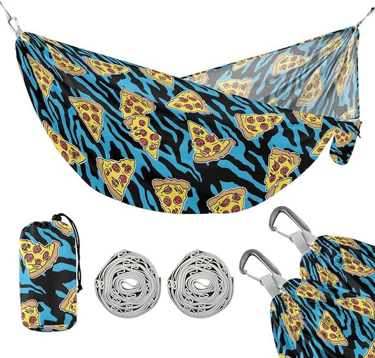 Camping Hammock Outdoor Hammocks for Outside Blue Tiger Pizza Stripe Beach Trees Portable Lightweight with Pockets Tree Straps Indoor Small
