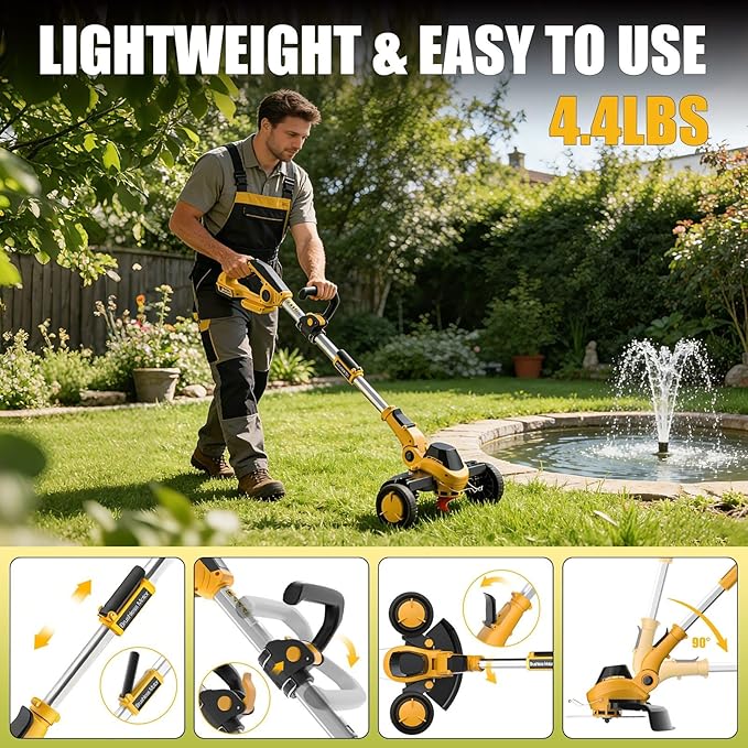 Weed Wacker Cordless Compatible with DEWALT 20V MAX Battery, Electric Weed Cordless Eater with 4 Types Blades, Brushless Grass Trimmer/Lawn Edger/Mower/Brush Cutter for Yard Garden(No Battery)