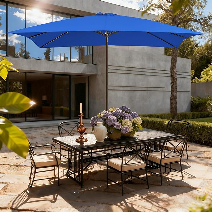 8x10FT Rectangular Patio Umbrella with Crank Lift for Garden,UV Protection Outdoor Umbrella for Deck,Pool and Yard,Blue