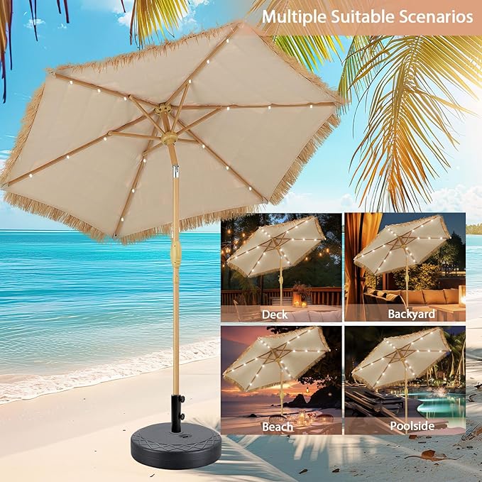 GDY 7.5ft Tiki Patio Umbrella Outdoor Table Umbrella(Optional with Light or Base), Market Umbrella,with Crank for Patio, Garden, Lawn, Deck, Backyard & Pool