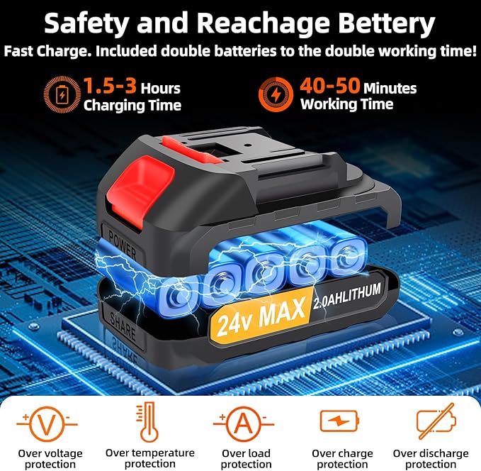 6-Inch Mini Cordless Chainsaw, Battery Powered Hand Held Electric Saw, High Speed Portable Saw for Tree Trimming, Branch Pruning, Wood & Soft Metal Cutting, Automatic Lubrication and Safety Protection