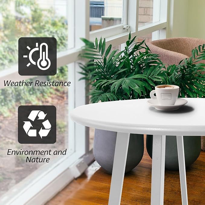 Meluvici Outdoor Side Table - Weather Resistant Patio Table, Round Metal Steel, Waterproof End Table for Garden, Balcony, Yard, White