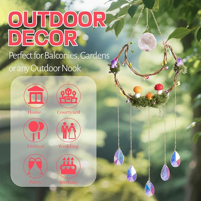 Mushroom Sun Catcher for Window Garden Decor - Mushroom Home Decor | Piece with Healing Amethyst, suncatcher Crystal Hanging Indoor Suncatcher Outdoor Wall Rainbow Maker Perfect Ornaments House