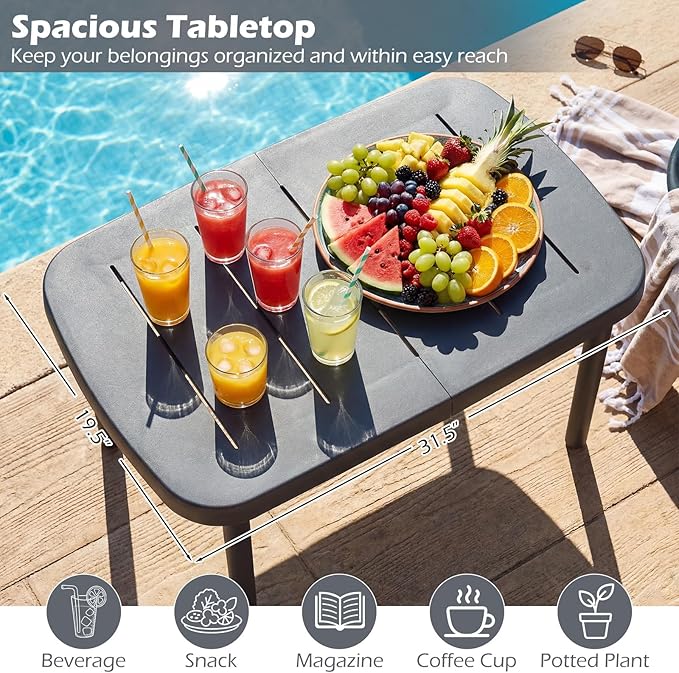 Tangkula Outdoor Coffee Table, Patio Tea Side Table with Aluminum Alloy Rods, Weather-Resistant Small End Table, Outside Accent Coffee Table for Poolside, Balcony, Garden, Porch and Lawn (Gray)