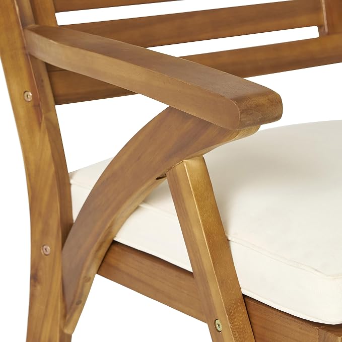 Merax 7 Piece Outdoor Dining Set for 6, Hermosa Acacia Wood Teak Finish Rectangle Table and 6 Chairs with Beige Cushion