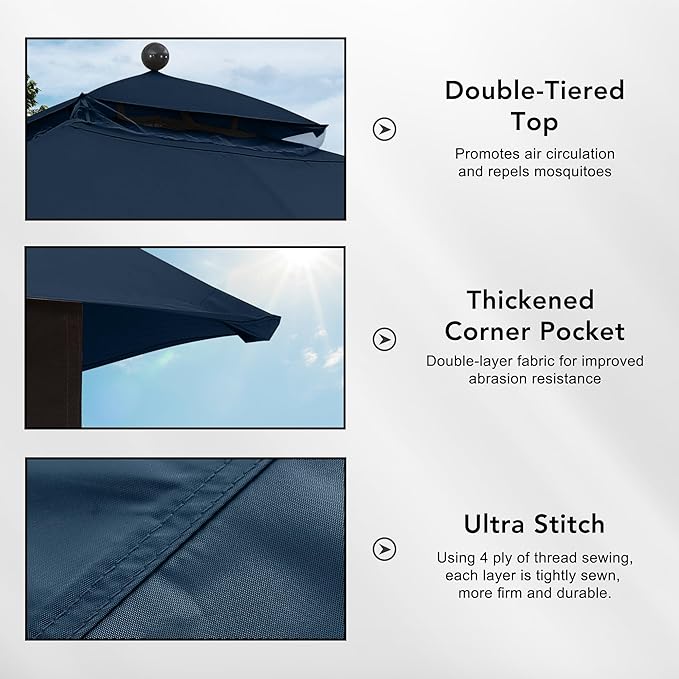 MASTERCANOPY Replacement Canopy Top for Lowe's Allen Roth 10x12 Gazebo #GF-12S004B-1 (Dark Blue,Polyester)