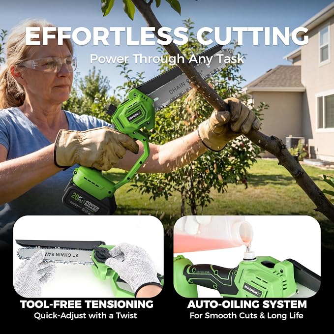 2-in-1 Cordless Pole Saw & Mini Chainsaw 20V 3.0Ah*2 8-Inch 15FT Reach Electric Tree Trimmer Battery Powered Chainsaw with Extension Pole for Tree Trimming Branch Cutting Pruning