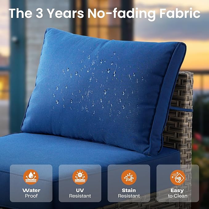 ovios 8 Piece Patio Sectional Furniture with Swivel Rocking Chairs, Rattan Wicker Coversation Couch Set, Outdoor Sofa Set for Outside Porch Balcony Backyard Pool, Navy Blue