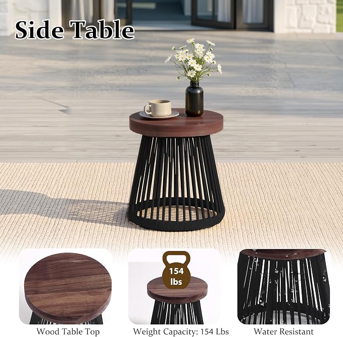 Outdoor Patio Furniture Set, 3 Pieces Outdoor Swivel Chairs with Coffee Table and Thick Cushion, Pe Wicker Rope Furniture Set for Entertaining, Balcony, Garden, Poolside, Black