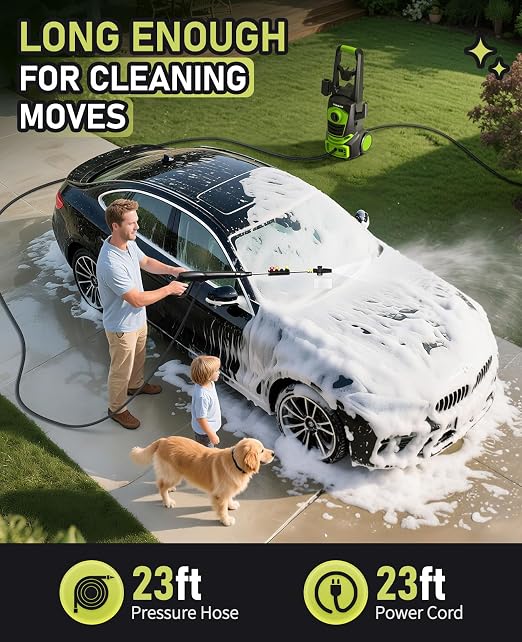 Electric Pressure Washer, 1700 PSI with 23FT Cord, 4 Quick Nozzles, Foam Cannon Electric Power Washers for Car, Garden, Patio, Driveways
